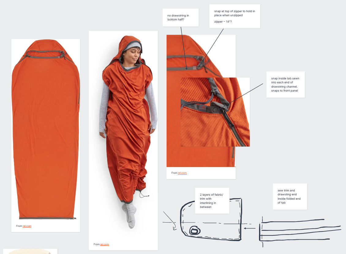 mood board, with multiple product images, zoomed in shots of details, sketches, and notes