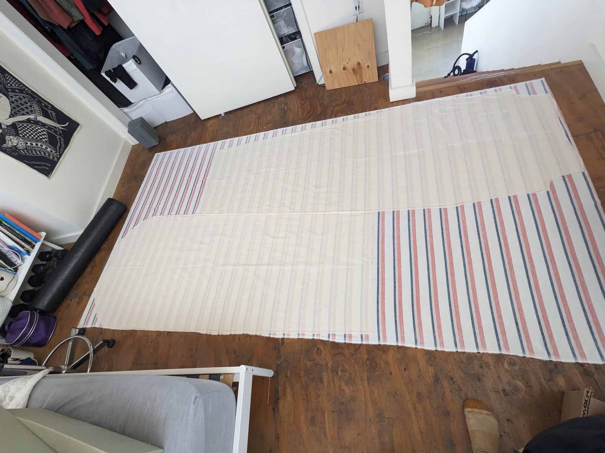 pieces laid out on the fabric, with no room between