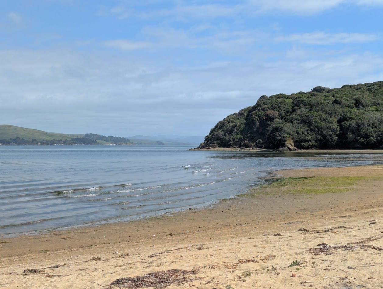 small rippling waves and a beach