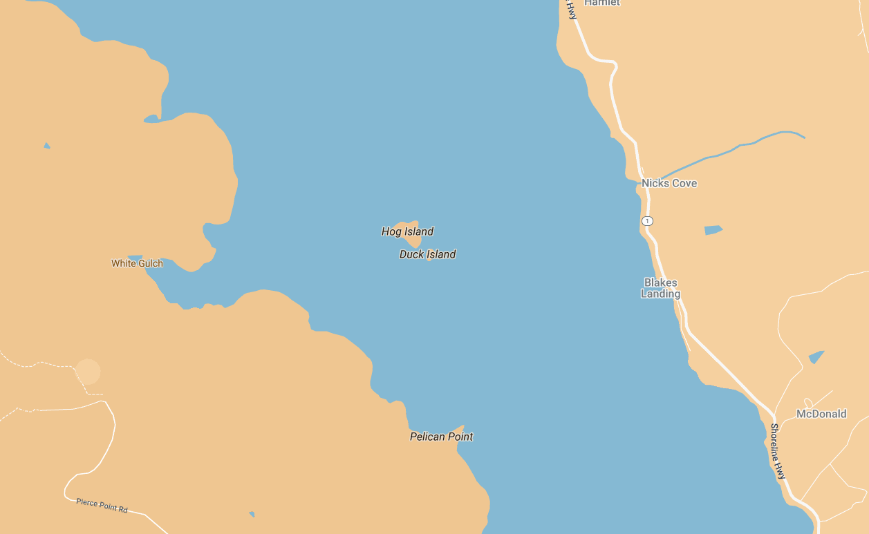 zoom in of the map showing hog island and duck island