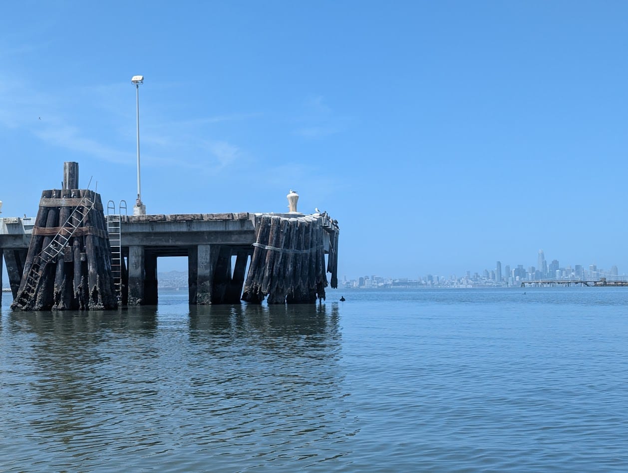 floating pier and the sf skyline