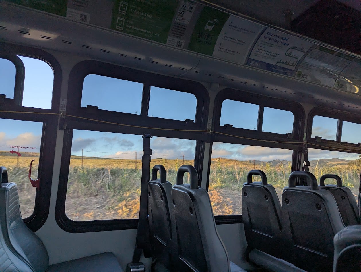 bus through the countryside at golden hour