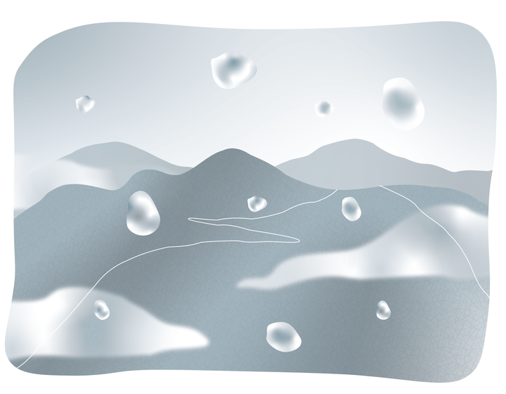 vector illustration of abstract raindrops, fog, and mountains